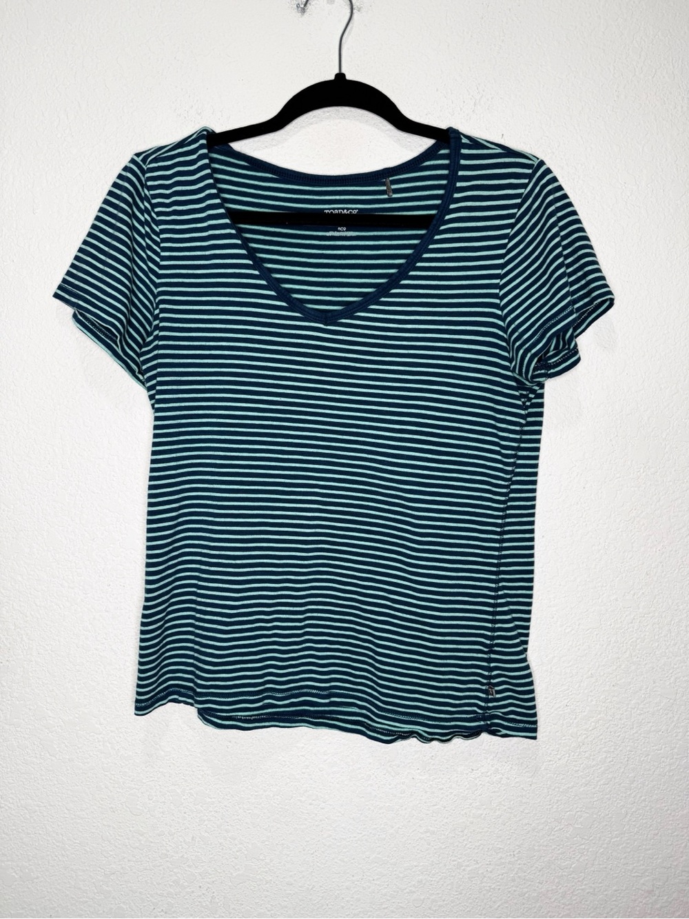 Toad&Co Marley Striped Shirt Sleeve Tee Teal Samba Sustainable Organic Cotton